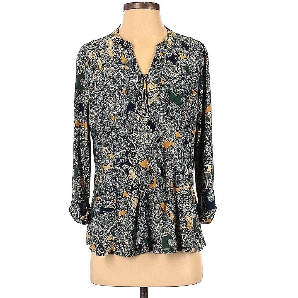 Roz & Ali Front Zip Long Sleeve Paisley Blouse l SIZE PXL - Picture 1 of 6